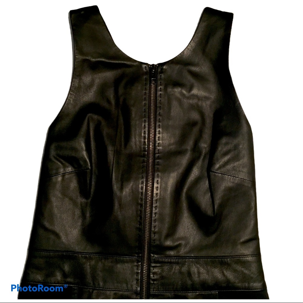DKNY leather bodycon sleeveless dress zip …